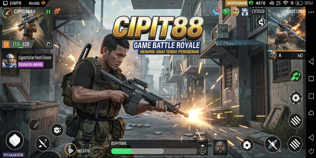 Tampilan gameplay seru dalam battle royale yang mendebarkan.