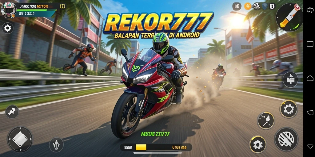 Screenshot gameplay balapan motor yang penuh aksi.