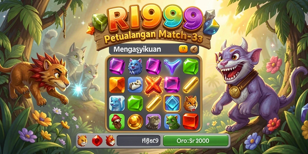 Tampilan screenshot utama RI889 menampilkan gameplay Match-3 yang seru.