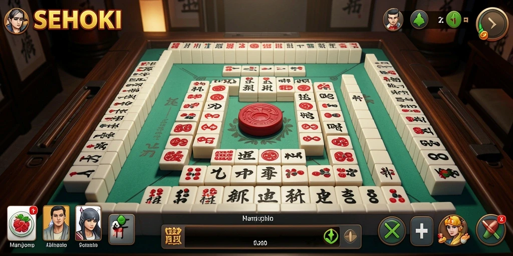Tampilan gameplay SEHOKI saat menyusun ubin Mahjong.